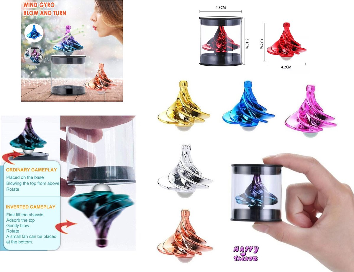 Happy Trendz® Spinning Top 2022 / Multi Color Special / Nauwkeurige  , Wind Gyro, Luchtstroom Draaiende Gyro, Desktop Gyro, Wind Blow Turn Gyro Stress Relief Speelgoed voor Kinderen en Volwassenen | Uniek cadeau